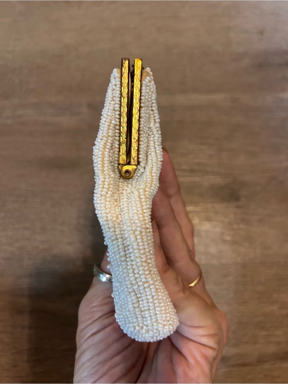 Walborg Vintage Beaded Evening Clutch Purse Ivory Pastel Swirl Gold Chain - Picture 10 of 11